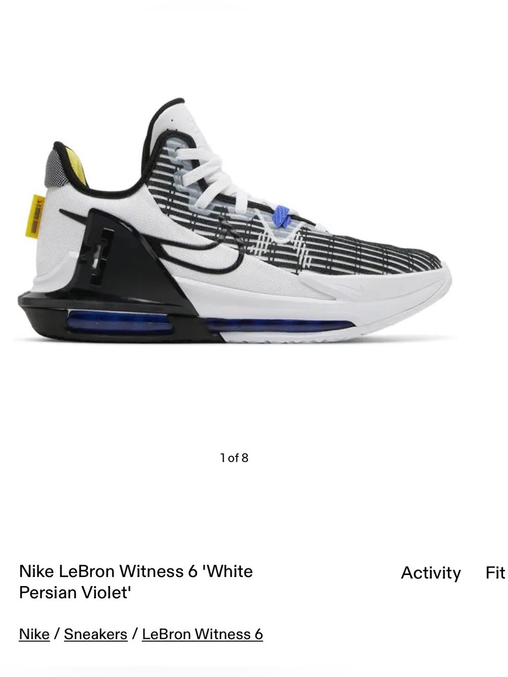 Nike Lebron Witness VI Basketball Sneakers White/Black/Perisan Violet Size 11